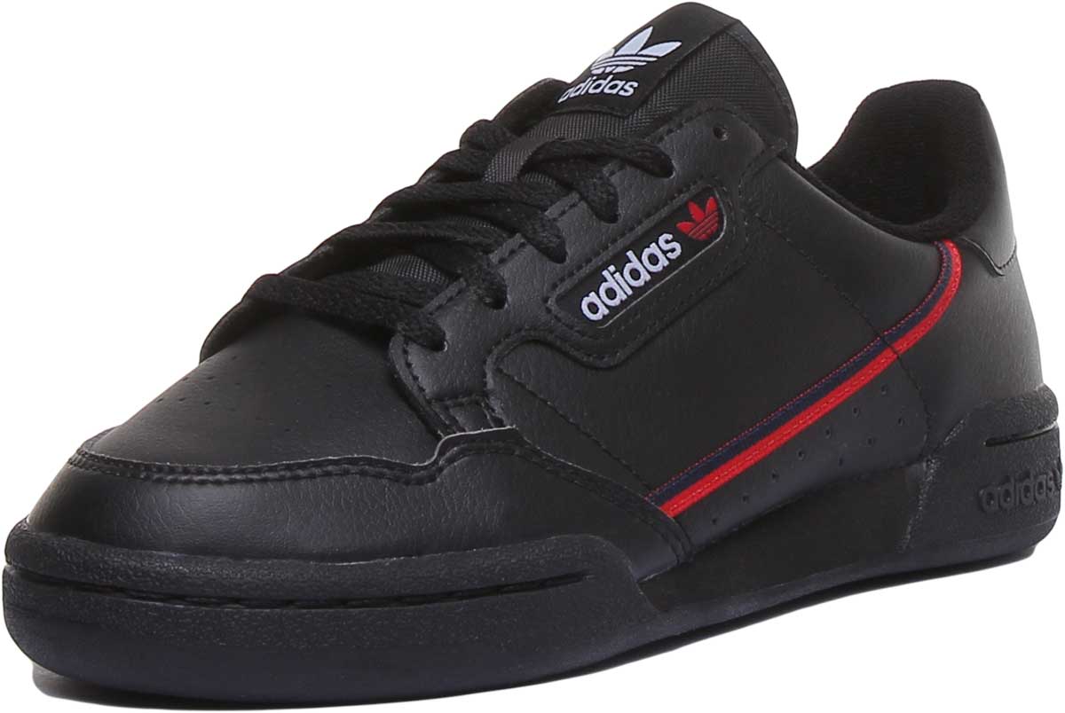 Adidas Continental 80J Baskets décontractées à lacets en cuir pour jeunes, style années 80, en noire