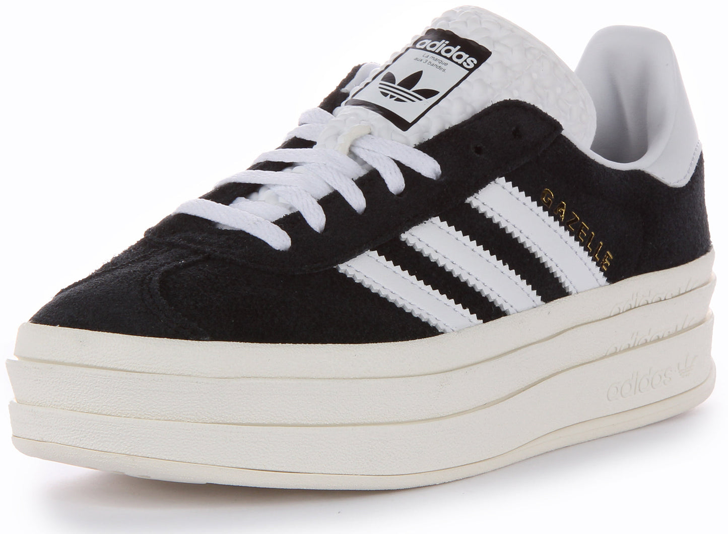 Adidas Gazelle Bold Baskets en daim à lacets et à plateforme pour femmes en noir blanc