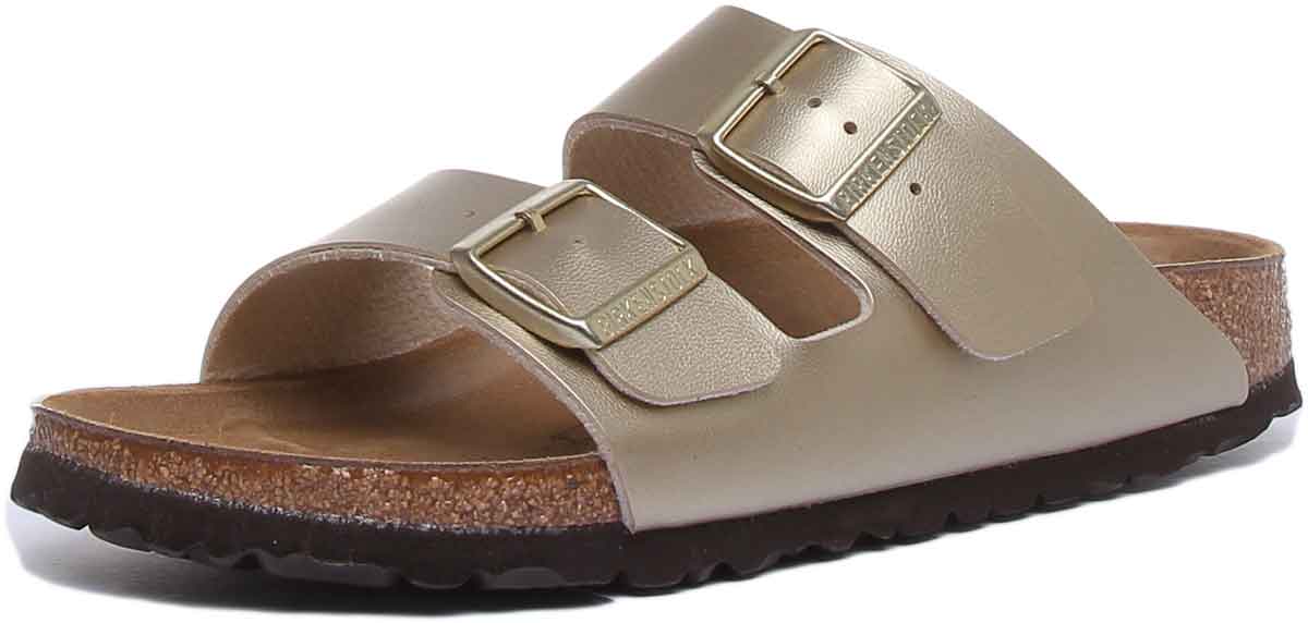 Birkenstock Arizona Sandales Birko Flor à Deux Brides pour Femmes en Birko Flor en Or