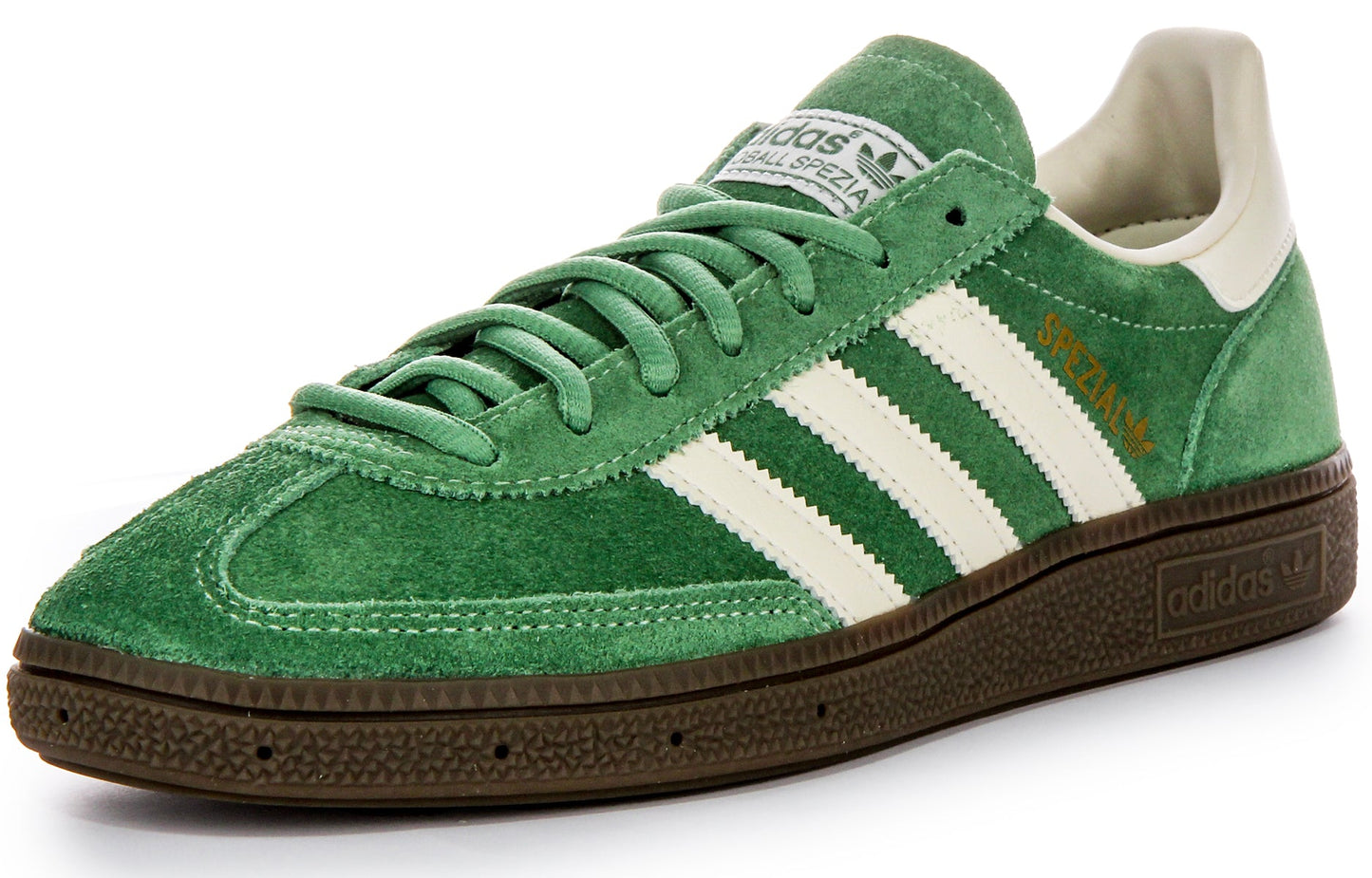 Baskets en cuir suédé pour hommes Adidas Handball Spezia avec semelle extérieure en gomme et empiècements synthétiques solaires en vert