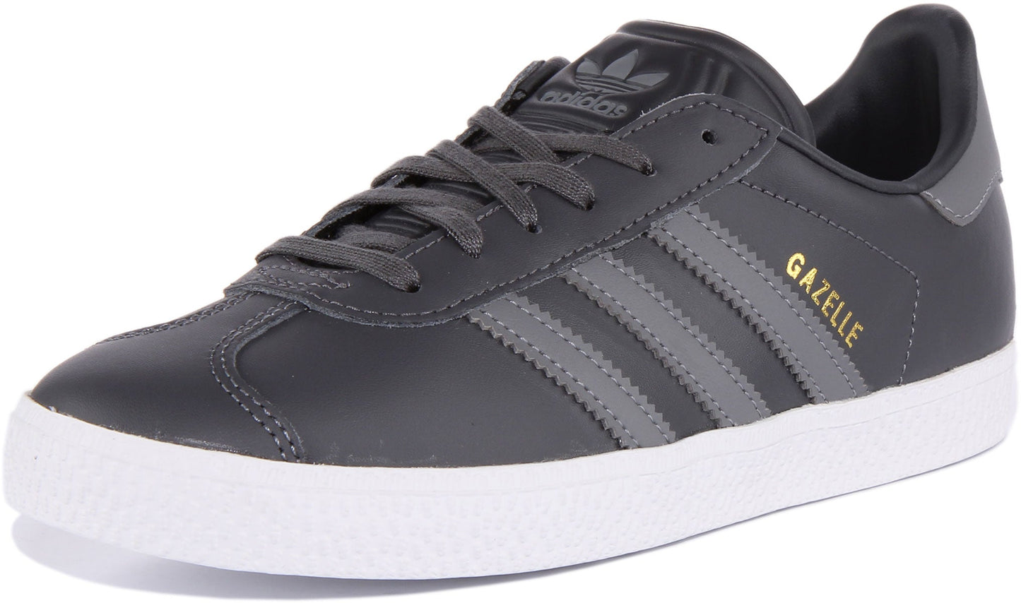 Adidas Gazelle J Baskets rétro en cuir à lacets pour jeunes en gris