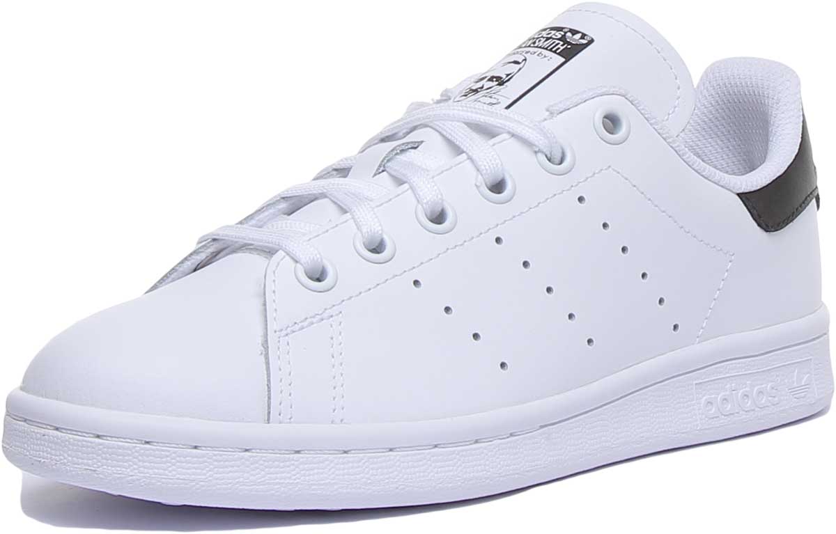 Adidas Stan Smith Baskets décontractées en cuir à lacets pour jeunes en blanc et noir