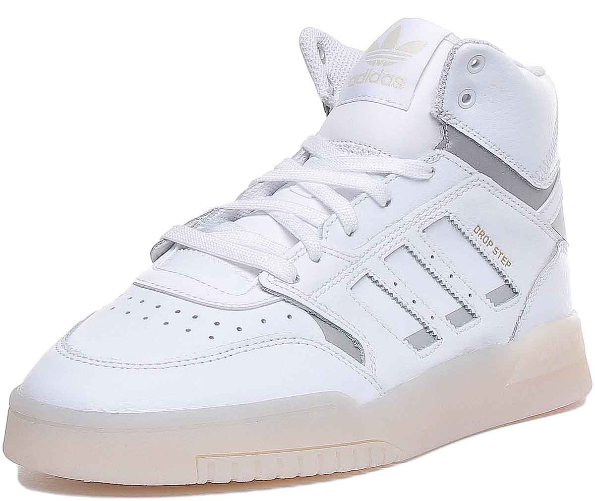 Adidas Drop Step baskets masculines décontractées à lacets blancs argentés