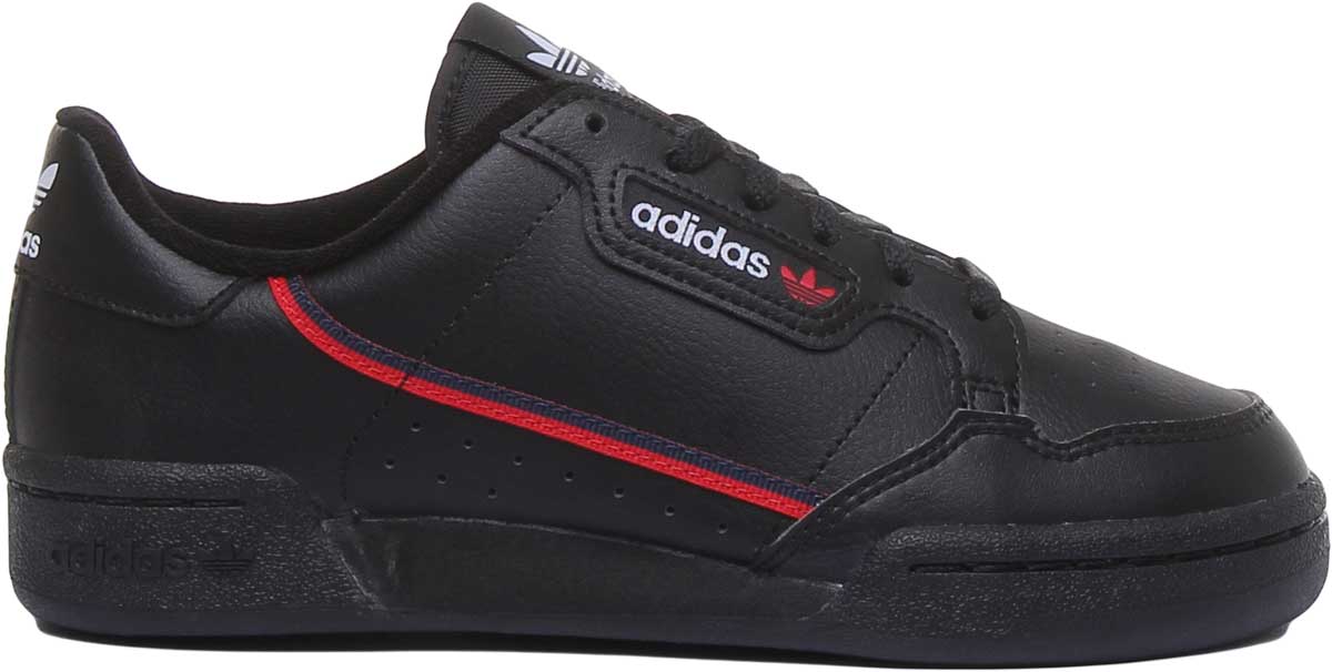 Adidas Continental 80J Baskets décontractées à lacets en cuir pour jeunes, style années 80, en noire