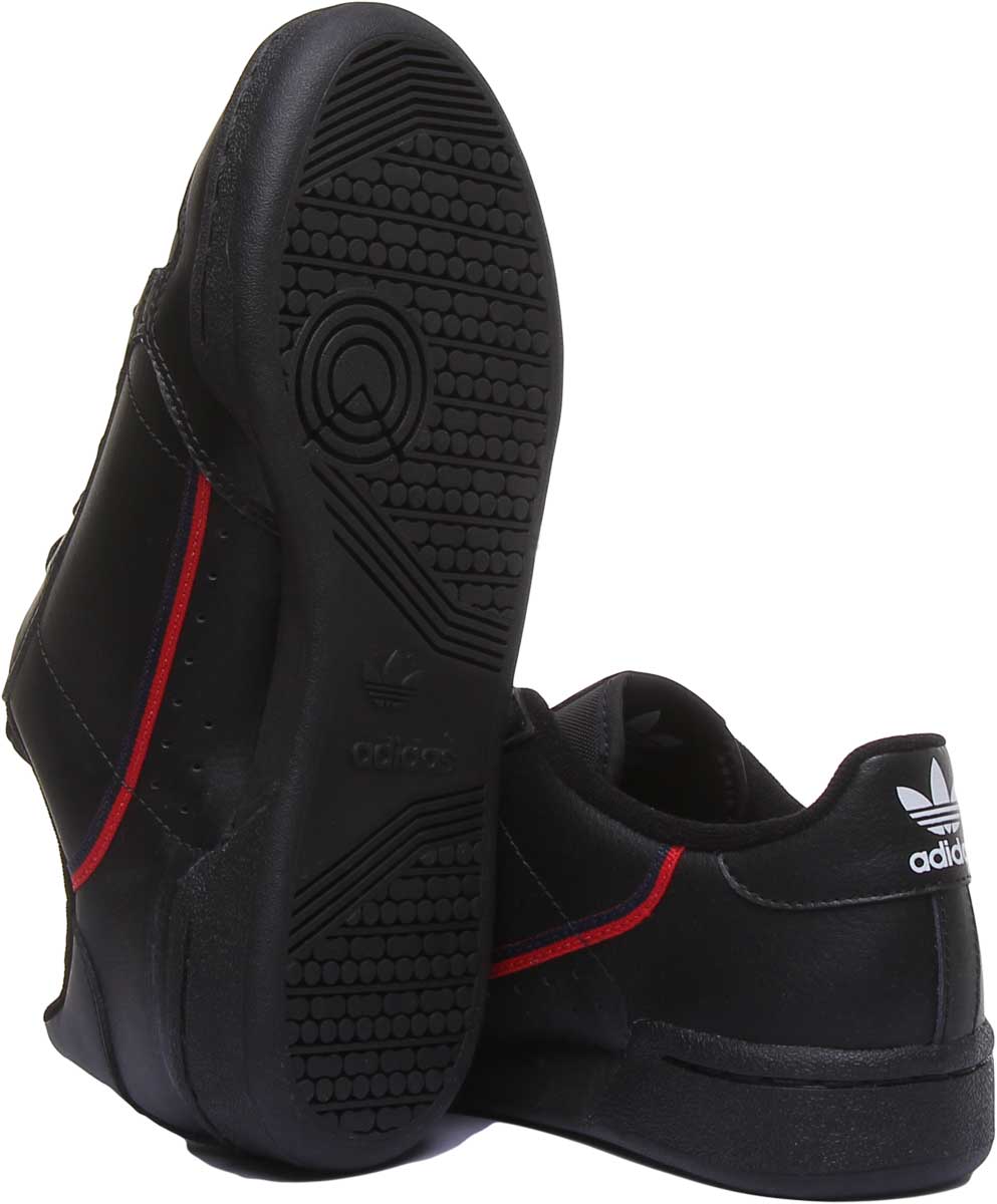 Adidas Continental 80J Baskets décontractées à lacets en cuir pour jeunes, style années 80, en noire