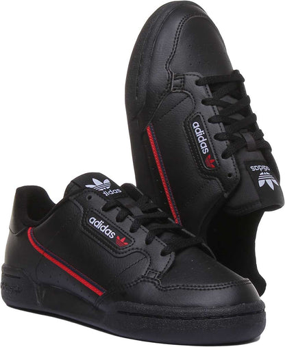 Adidas Continental 80J Baskets décontractées à lacets en cuir pour jeunes, style années 80, en noire