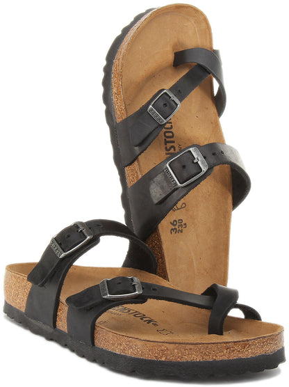 Birkenstock Mayari Sandales à lanières en cuir huilé pour femmes en noir