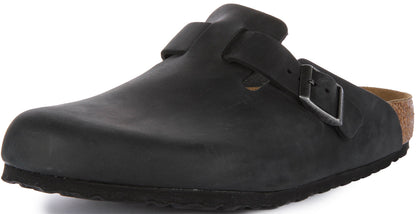 Birkenstock Boston BS Sandale en cuir huilé poure en noir