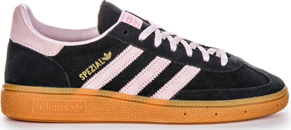 Baskets en cuir suédé pour femmes Adidas Handball Spezia avec semelle extérieure en gomme et empiècements synthétiques solaires en noir et rose