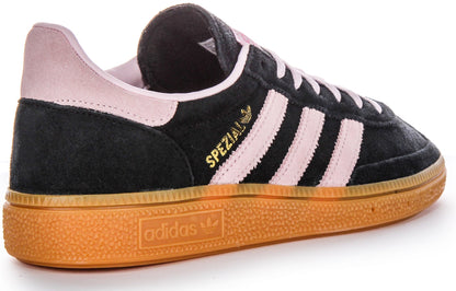 Baskets en cuir suédé pour femmes Adidas Handball Spezia avec semelle extérieure en gomme et empiècements synthétiques solaires en noir et rose