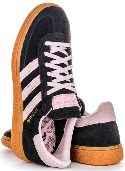 Baskets en cuir suédé pour femmes Adidas Handball Spezia avec semelle extérieure en gomme et empiècements synthétiques solaires en noir et rose