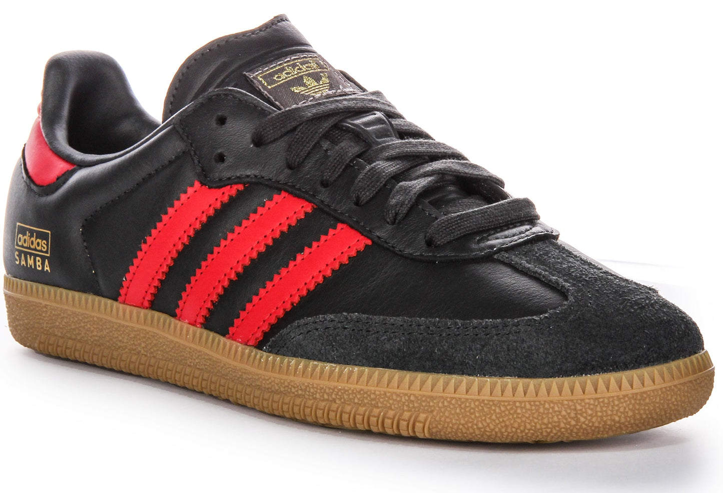 Baskets en cuir pour hommes Adidas Samba OG 3 Stripes rétro avec contraste des années 70 en noir et rouge