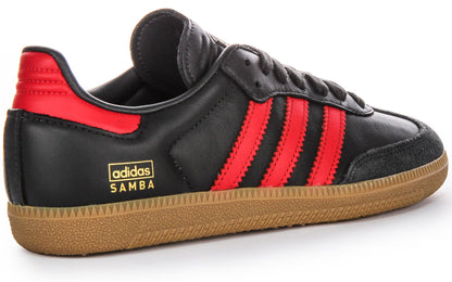 Baskets en cuir pour hommes Adidas Samba OG 3 Stripes rétro avec contraste des années 70 en noir et rouge
