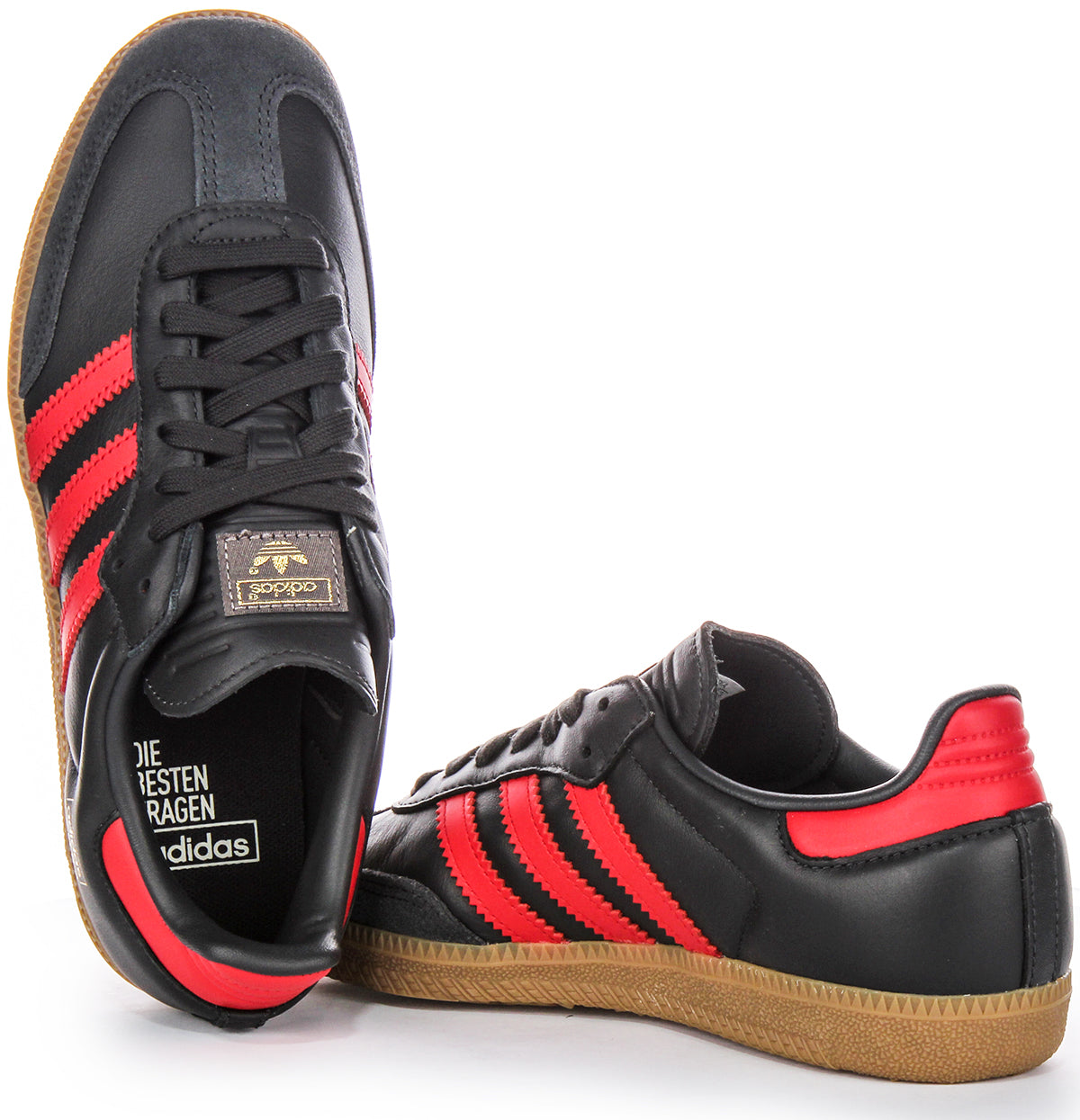 Baskets en cuir pour hommes Adidas Samba OG 3 Stripes rétro avec contraste des années 70 en noir et rouge