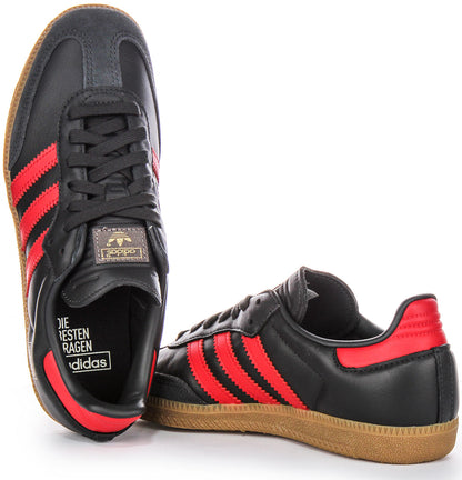 Baskets en cuir pour hommes Adidas Samba OG 3 Stripes rétro avec contraste des années 70 en noir et rouge