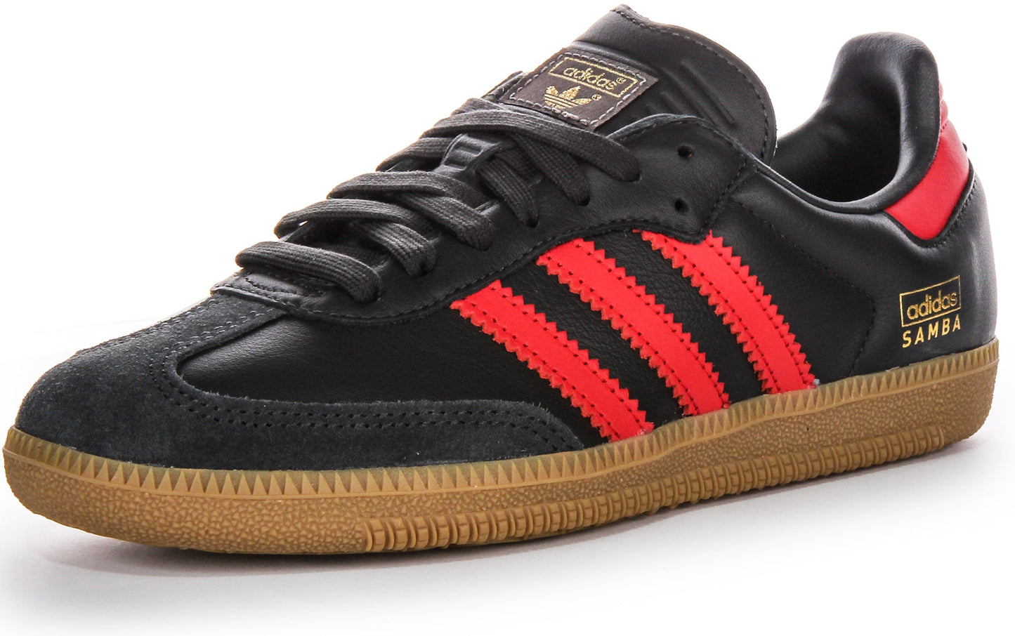 Baskets en cuir pour hommes Adidas Samba OG 3 Stripes rétro avec contraste des années 70 en noir et rouge