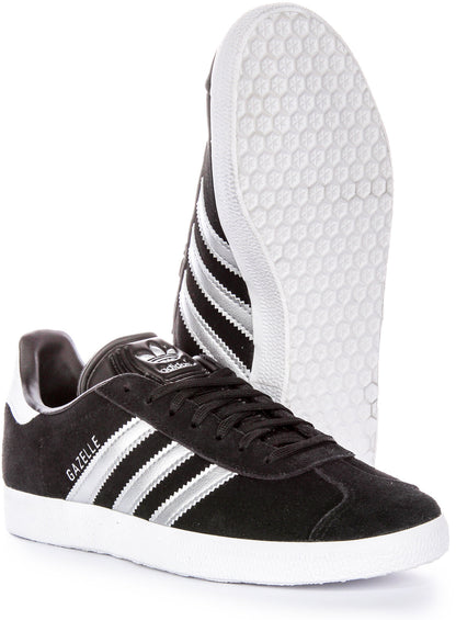 Baskets à lacets vintage Adidas Gazelle W pour femmes en argent noir