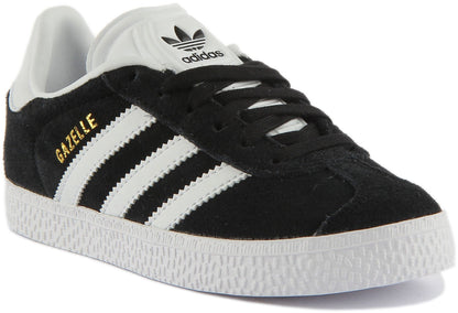 Adidas Gazelle C Baskets en daim à lacets pour enfants en noir blanc