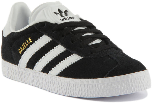 Adidas Gazelle C Baskets en daim à lacets pour enfants en noir blanc