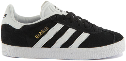 Adidas Gazelle C Baskets en daim à lacets pour enfants en noir blanc