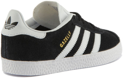 Adidas Gazelle C Baskets en daim à lacets pour enfants en noir blanc