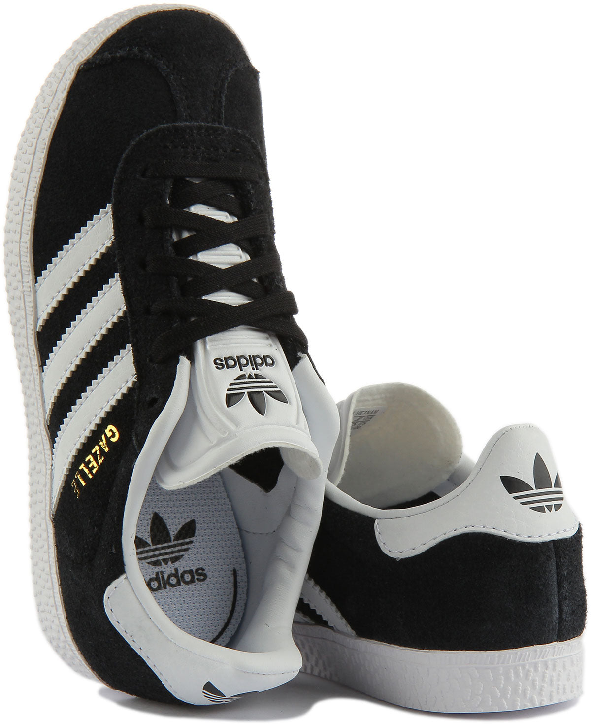 Adidas Gazelle C Baskets en daim à lacets pour enfants en noir blanc