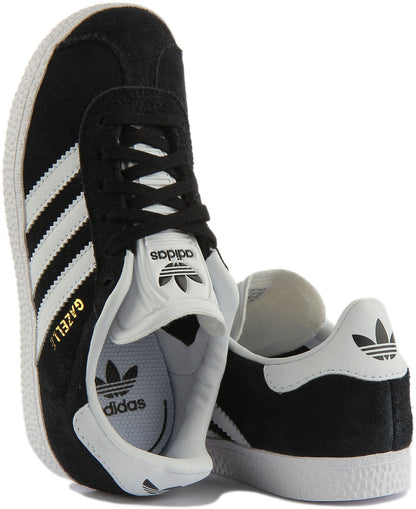 Adidas Gazelle C Baskets en daim à lacets pour enfants en noir blanc