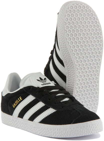 Adidas Gazelle C Baskets en daim à lacets pour enfants en noir blanc