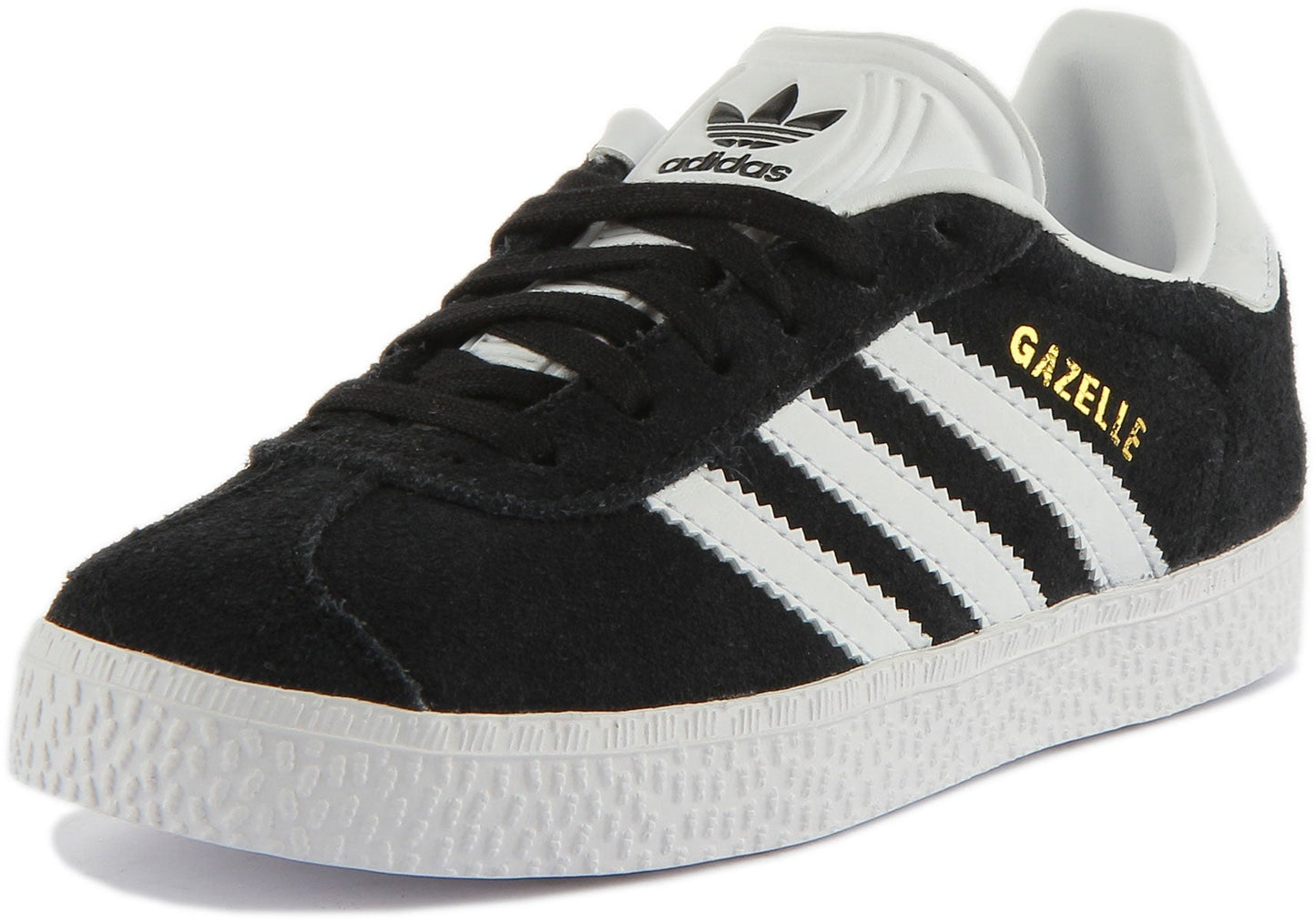 Adidas Gazelle C Baskets en daim à lacets pour enfants en noir blanc