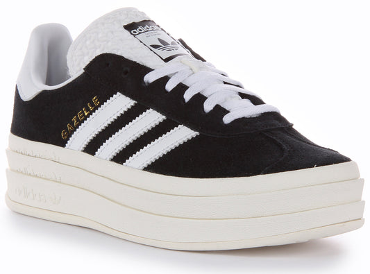 Adidas Gazelle Bold Baskets en daim à lacets et à plateforme pour femmes en noir blanc
