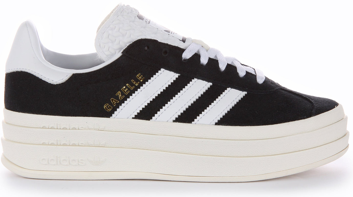 Adidas Gazelle Bold Baskets en daim à lacets et à plateforme pour femmes en noir blanc