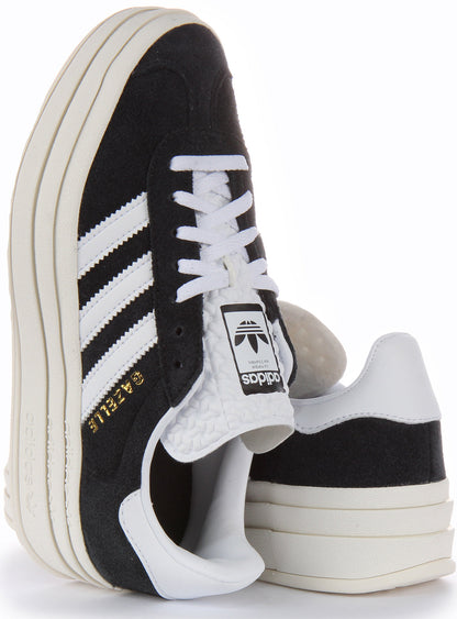 Adidas Gazelle Bold Baskets en daim à lacets et à plateforme pour femmes en noir blanc