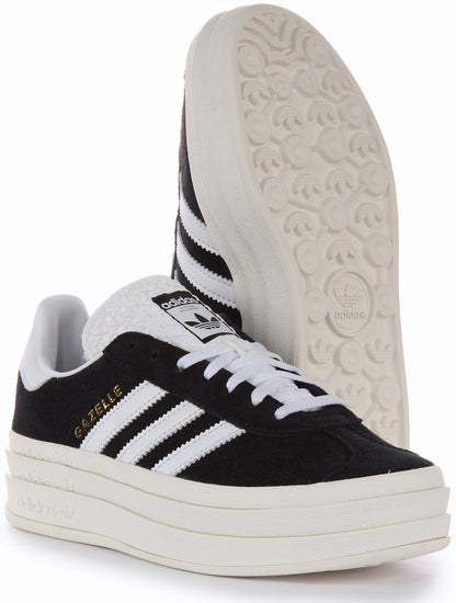 Adidas Gazelle Bold Baskets en daim à lacets et à plateforme pour femmes en noir blanc