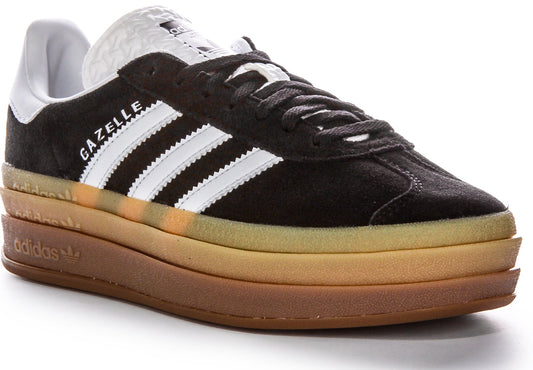 Baskets Adidas Gazelle Bold W Three Layers Q Pannel Gum Sole pour femmes en daim noir et blanc