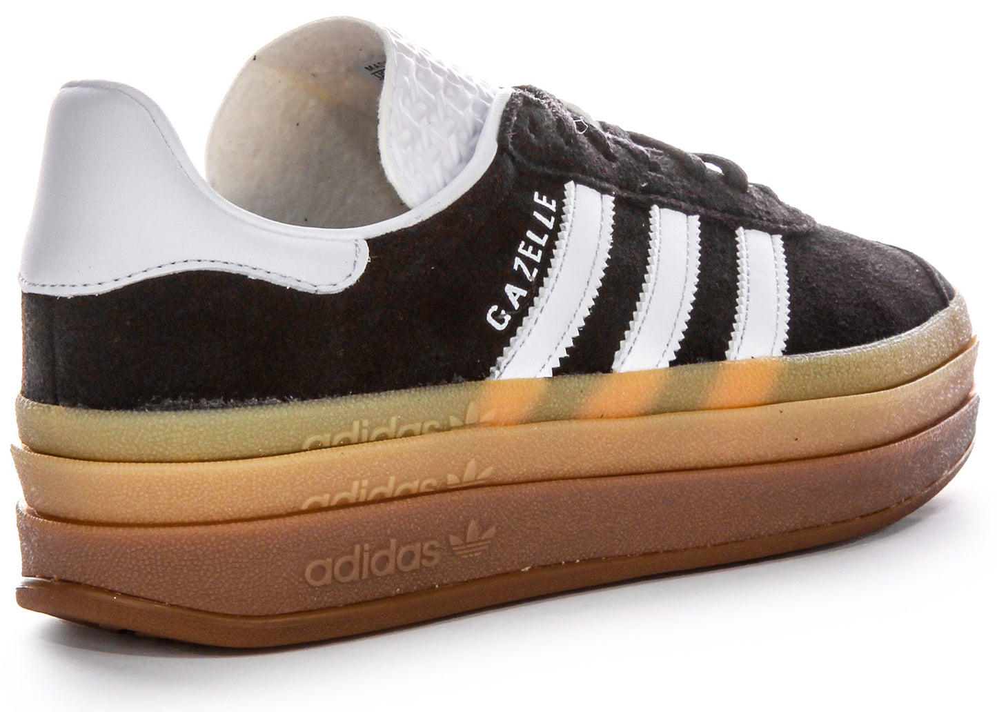 Baskets Adidas Gazelle Bold W Three Layers Q Pannel Gum Sole pour femmes en daim noir et blanc