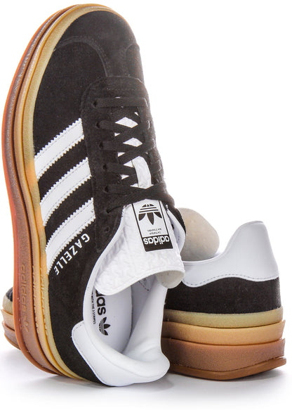 Baskets Adidas Gazelle Bold W Three Layers Q Pannel Gum Sole pour femmes en daim noir et blanc