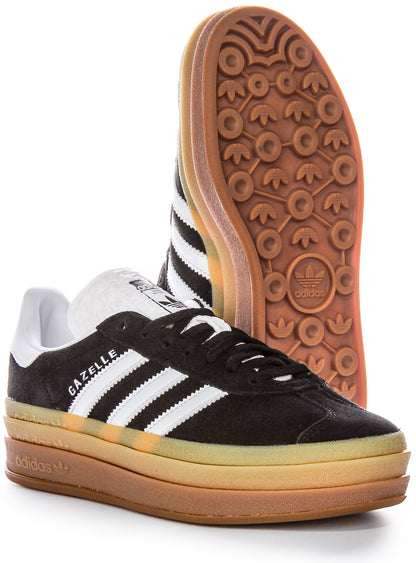 Baskets Adidas Gazelle Bold W Three Layers Q Pannel Gum Sole pour femmes en daim noir et blanc