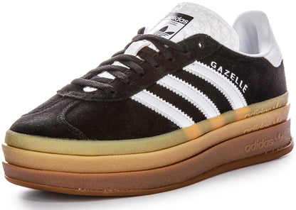 Baskets Adidas Gazelle Bold W Three Layers Q Pannel Gum Sole pour femmes en daim noir et blanc