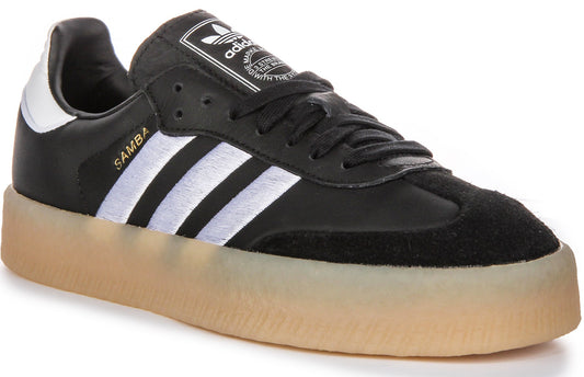 Adidas Samba Platform 3 Bandes Rétro Contouré Baskets Femme en Cuir Noir Blanc