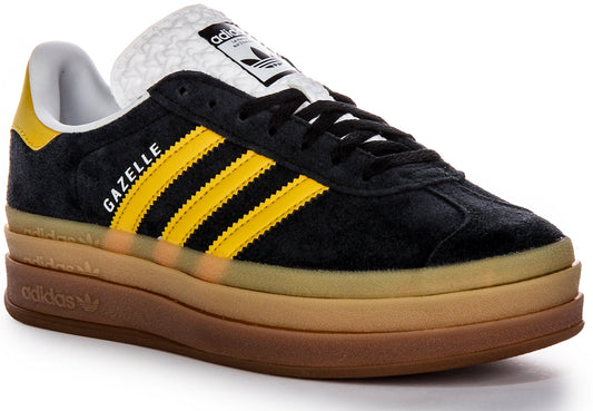 Baskets en cuir suédé pour femmes Adidas Gazelle Bold W Three Layers Q Panel avec semelle en gomme en noir et jaune