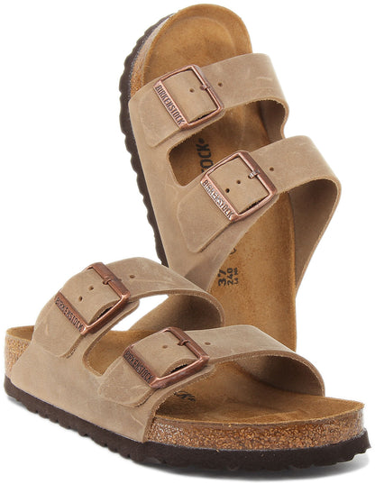 Birkenstock Arizona Sandales à deux brides en cuir nubuck huilé pour femmes en brun