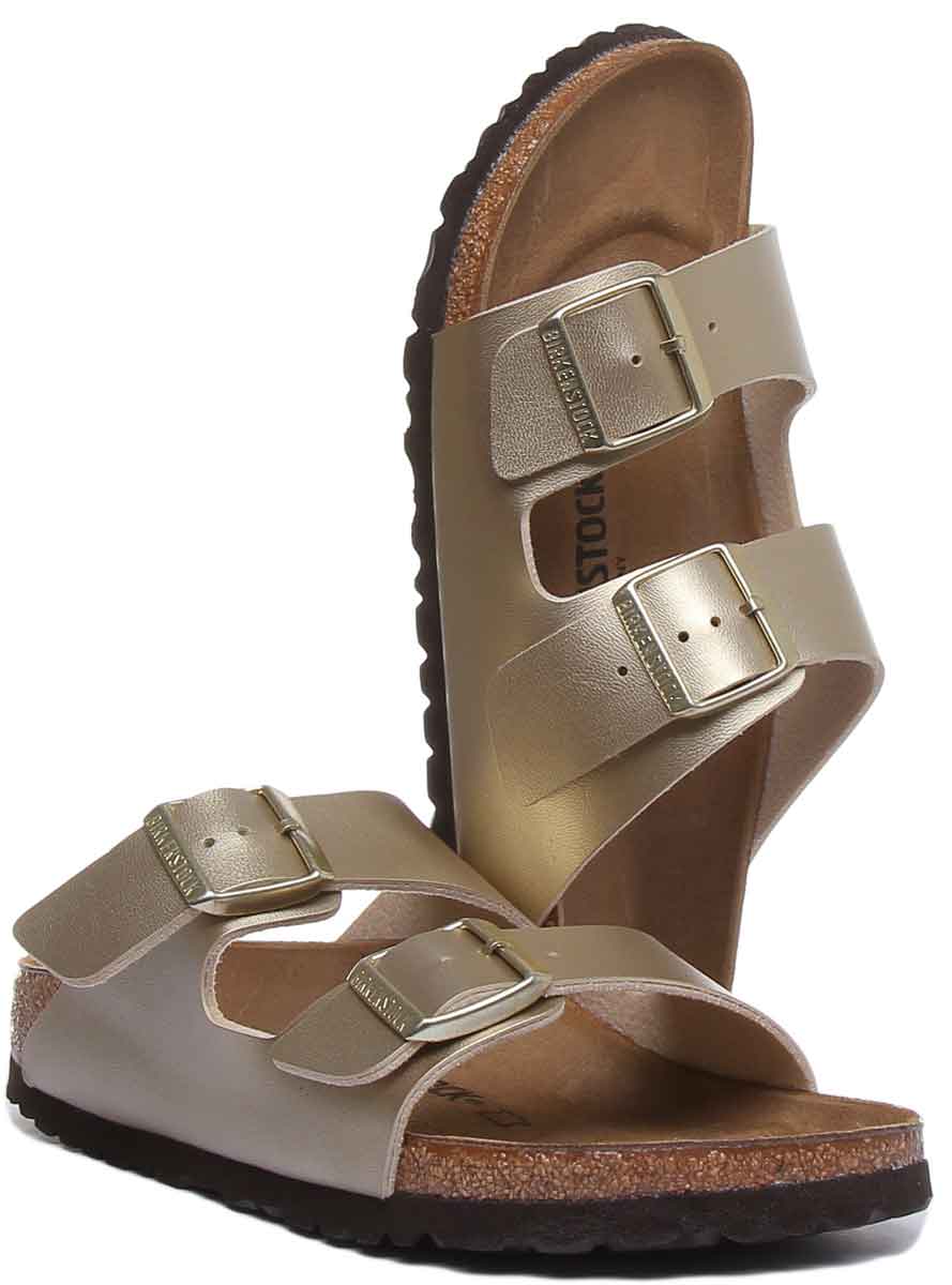 Birkenstock Arizona Sandales Birko Flor à Deux Brides pour Femmes en Birko Flor en Or
