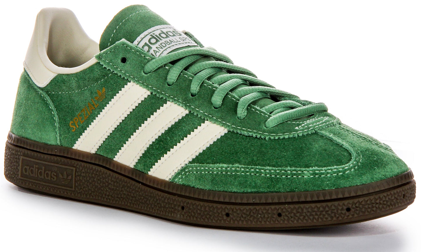 Baskets en cuir suédé pour hommes Adidas Handball Spezia avec semelle extérieure en gomme et empiècements synthétiques solaires en vert