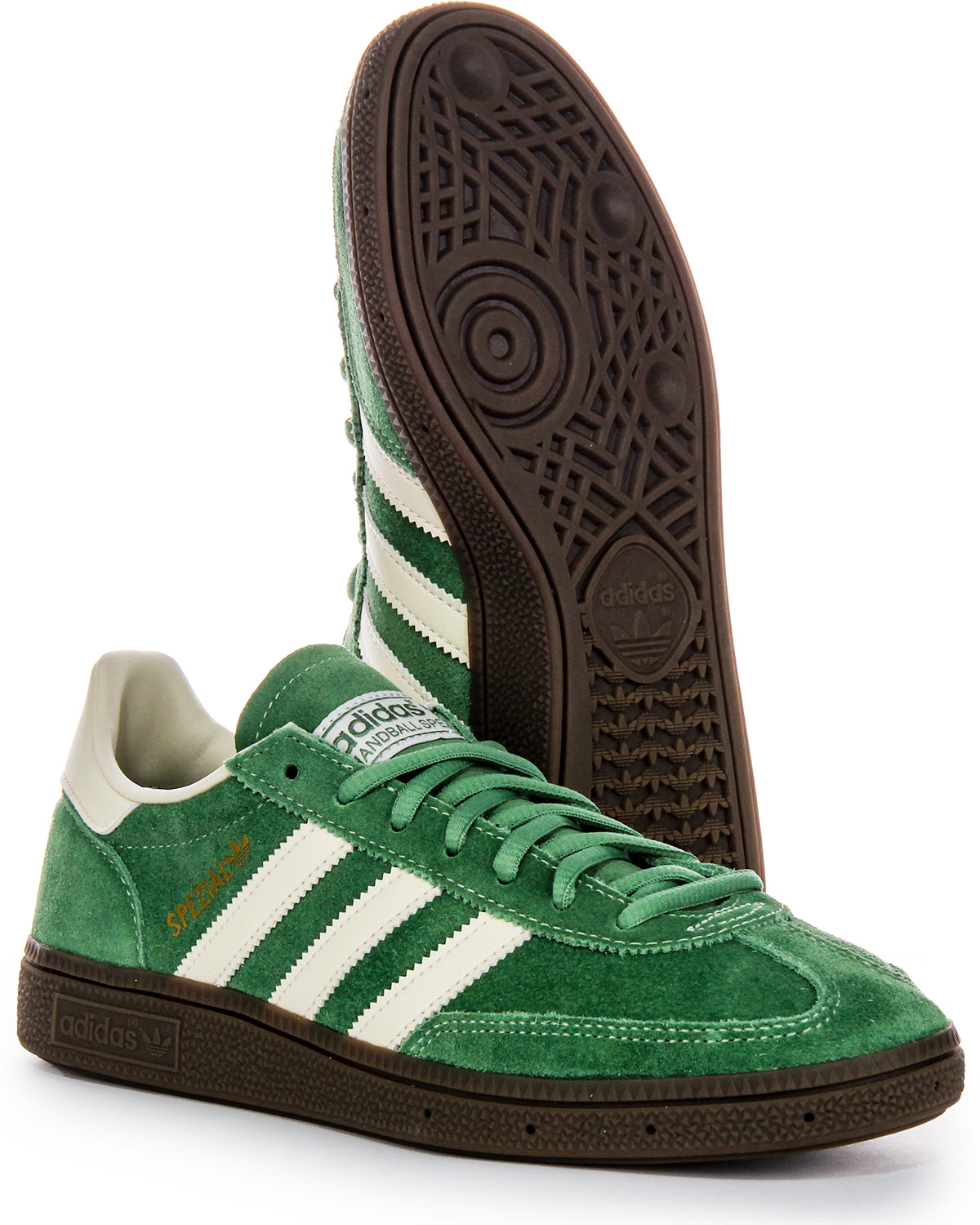 Baskets en cuir suédé pour hommes Adidas Handball Spezia avec semelle extérieure en gomme et empiècements synthétiques solaires en vert