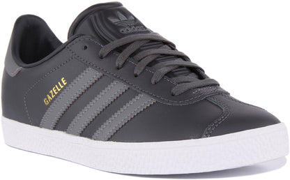Adidas Gazelle J Baskets rétro en cuir à lacets pour jeunes en gris