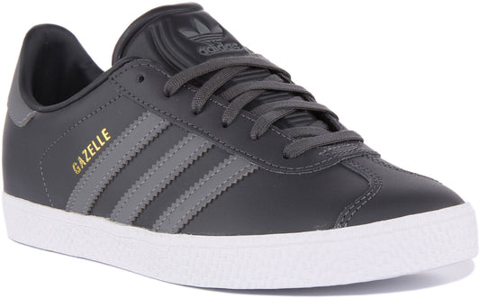 Adidas Gazelle J Baskets rétro en cuir à lacets pour jeunes en gris