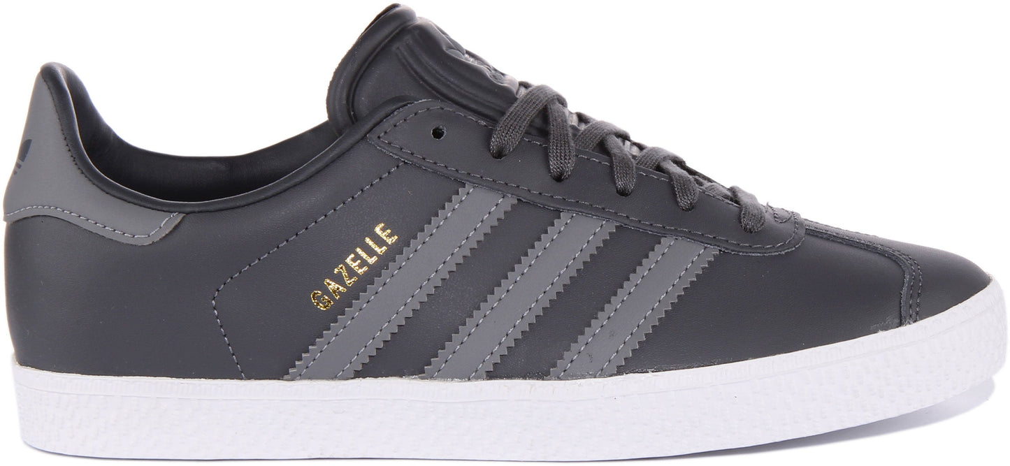 Adidas Gazelle J Baskets rétro en cuir à lacets pour jeunes en gris