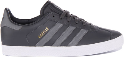 Adidas Gazelle J Baskets rétro en cuir à lacets pour jeunes en gris