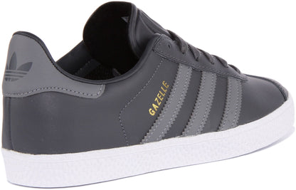 Adidas Gazelle J Baskets rétro en cuir à lacets pour jeunes en gris