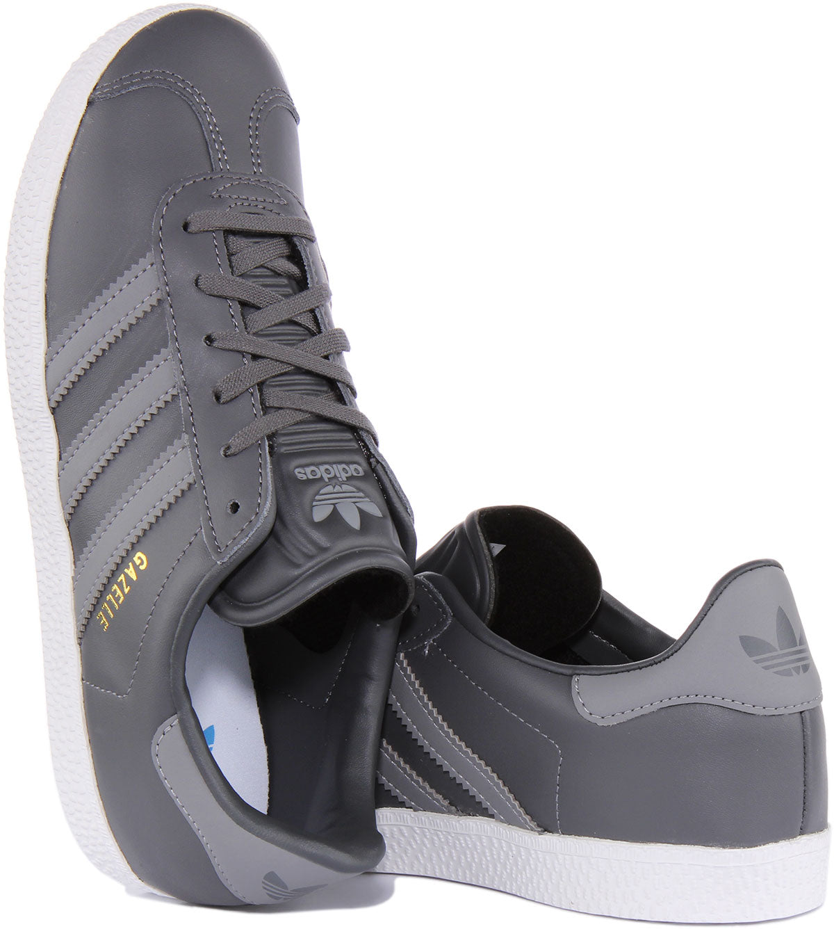 Adidas Gazelle J Baskets rétro en cuir à lacets pour jeunes en gris
